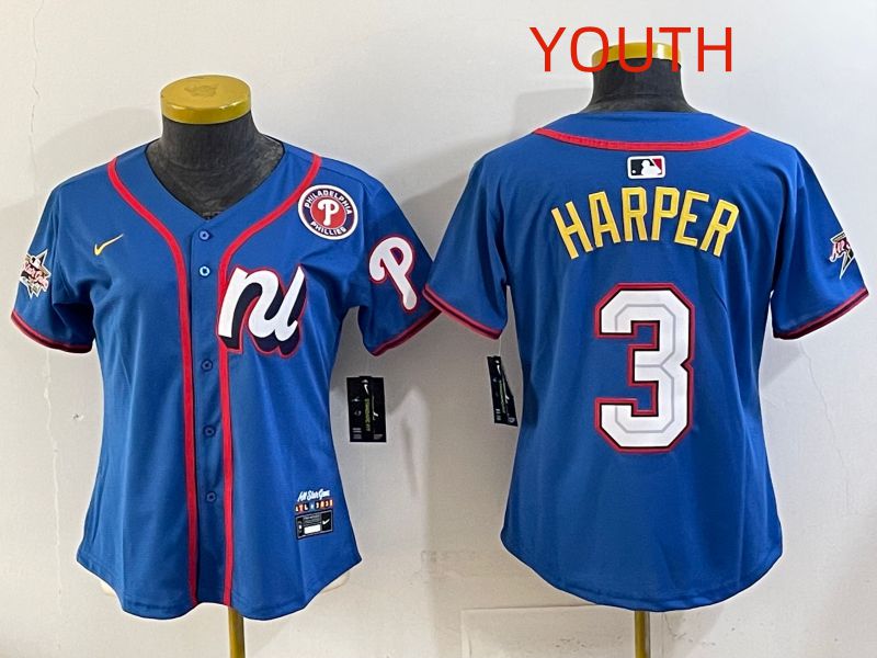 Youth 2025 Philadelphia Phillies #3 Harper Blue All star Nike MLB Jersey style 01